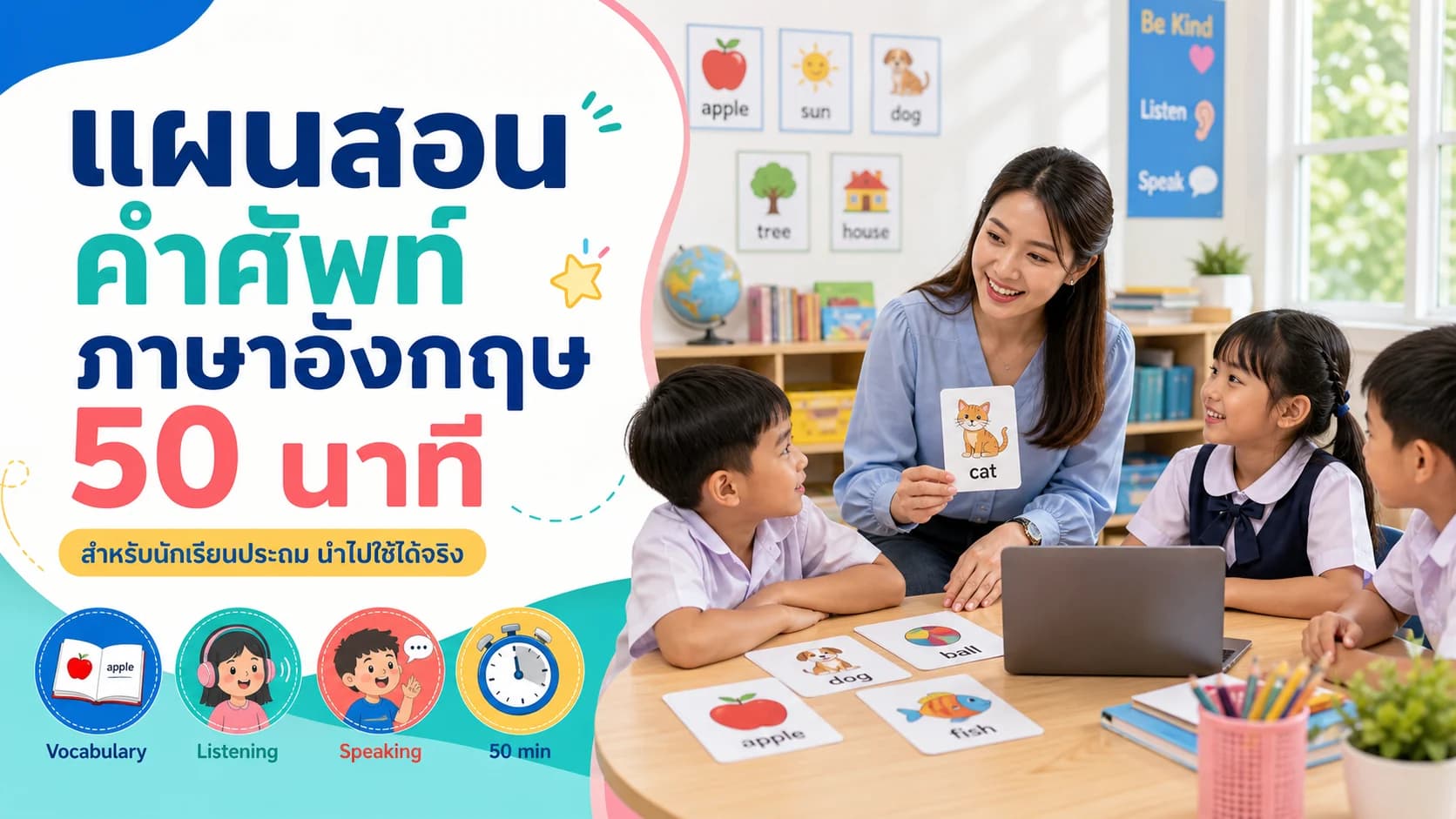 ตัวอย่างแผนสอนคำศัพท์ภาษาอังกฤษ 50 นาที สำหรับนักเรียนประถม