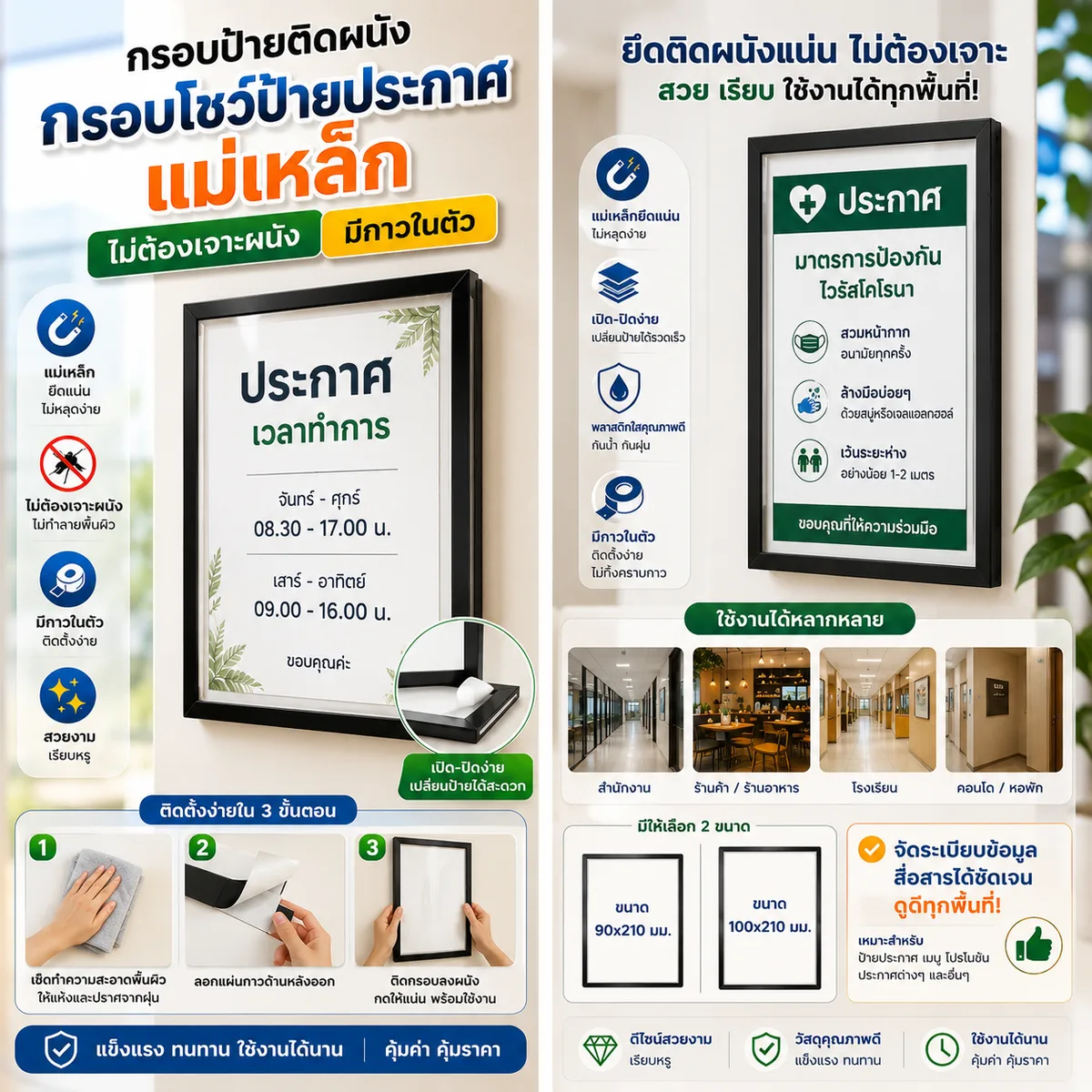 รายละเอียดกรอบป้ายติดผนังแม่เหล็ก