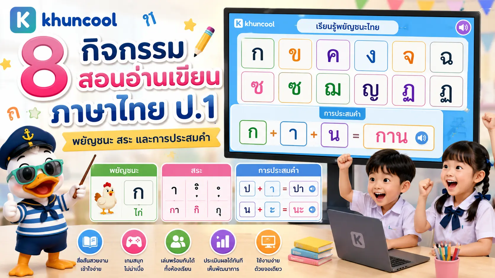 กิจกรรมสอนอ่านเขียนภาษาไทย ป.1 พยัญชนะ สระ และการประสมคำ